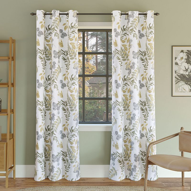 Sun Zero Remi Floral Leaf Print Blackout Grommet Curtain Panel