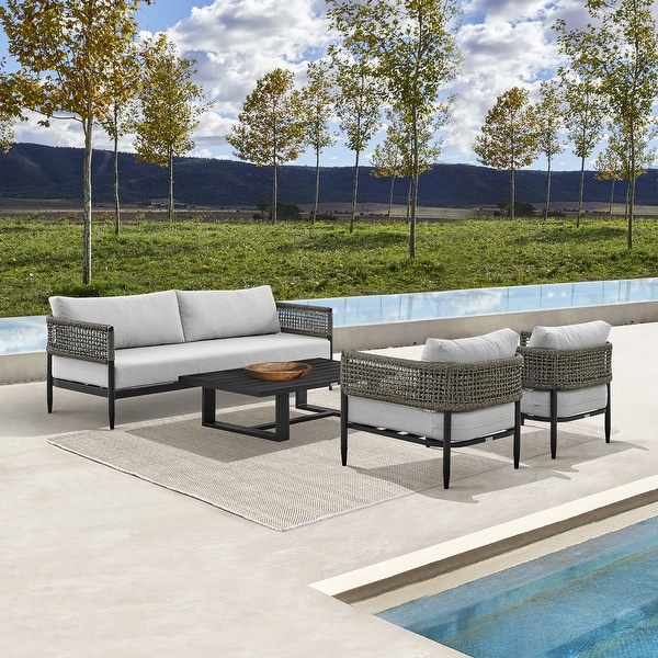 Felicia Black Aluminum and Rope Outdoor Patio 4Piece Sofa Chat Set