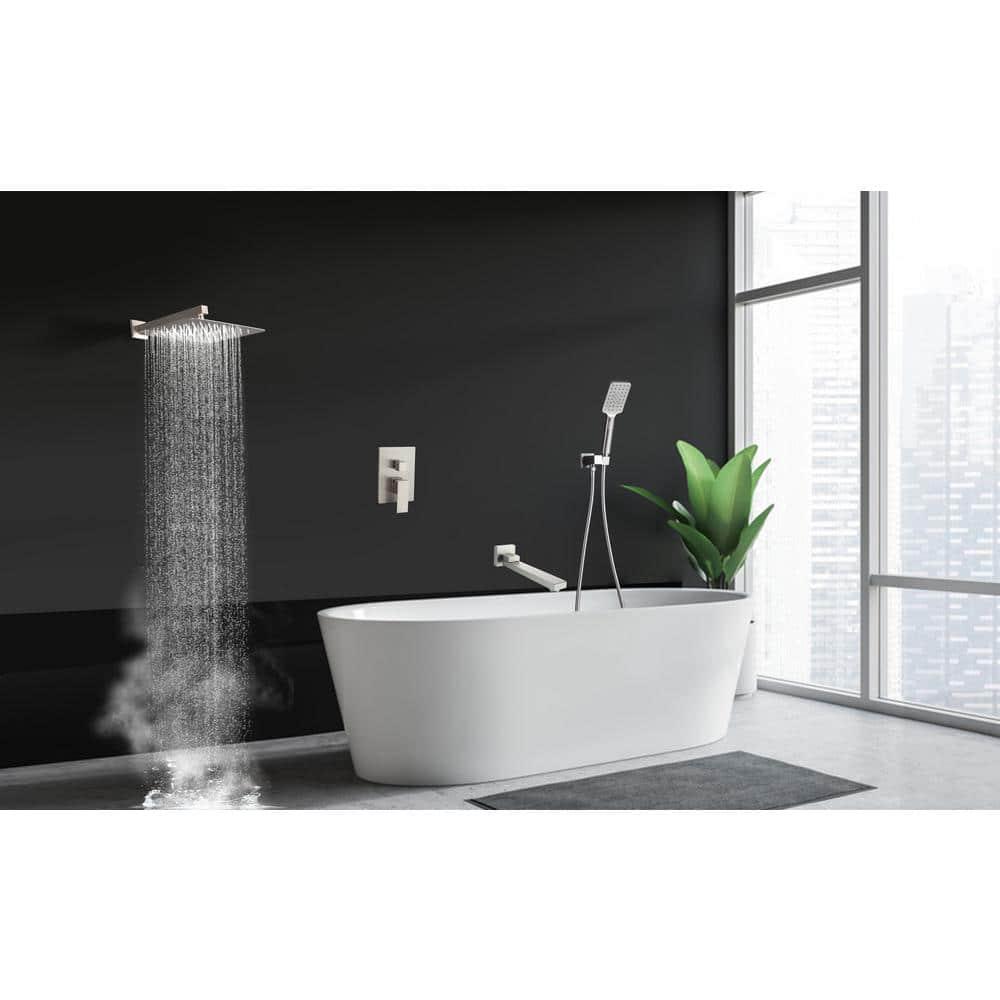 CASAINC 1Handle 3Spray Pattern 10 in Wall Mount Shower Head Tub and Shower Faucet Brushed Nickel