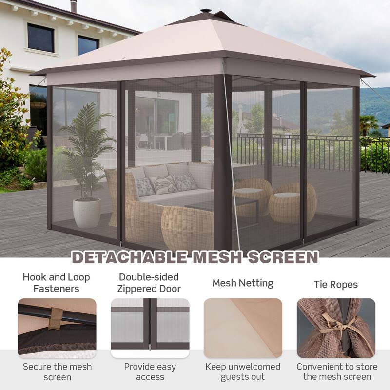 11 x 11 FT Pop-Up Gazebo Tent Portable Canopy Shelter with Carry Bag & Mesh Netting & LED Lights