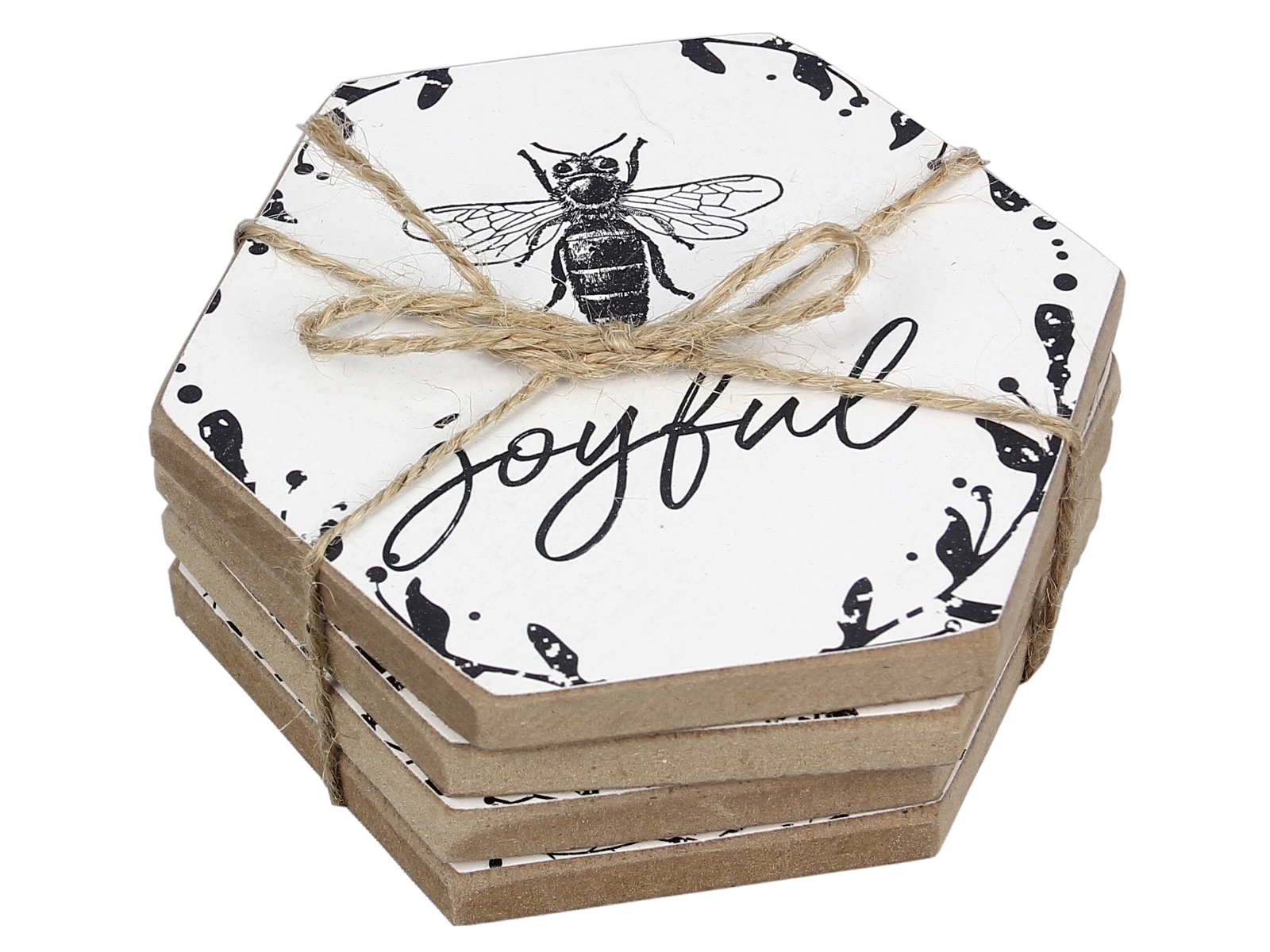 Youngs 18545 Wood Bee Coaster with Cork Backing - Set of 4