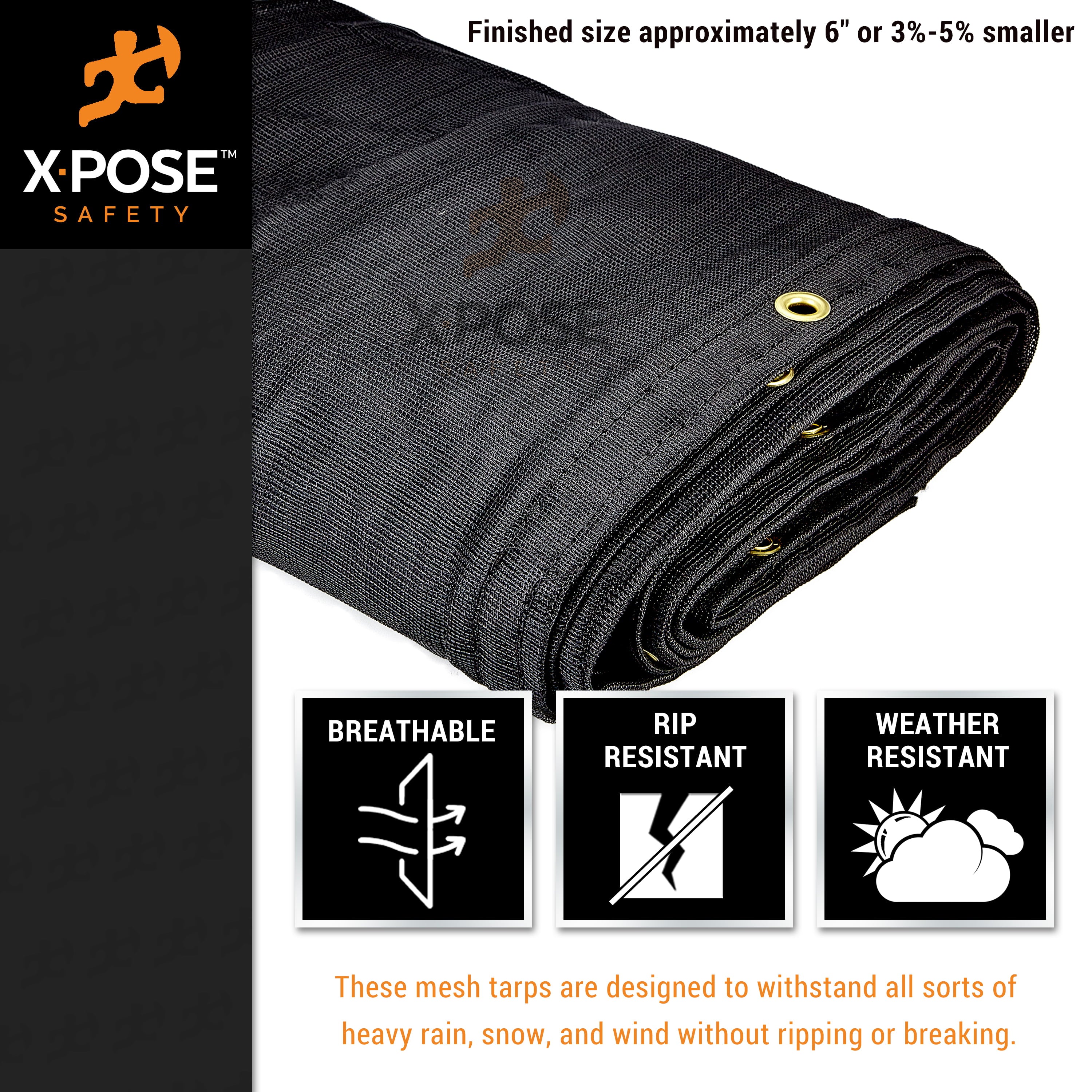 Xpose Safety Heavy Duty Mesh Tarp - 4' x 10' – Multipurpose Black Protective Cover with Air Flow - Use for Tie Downs， Shade， Fences， Canopies， Dump Trucks – Weather and Tear Resistant