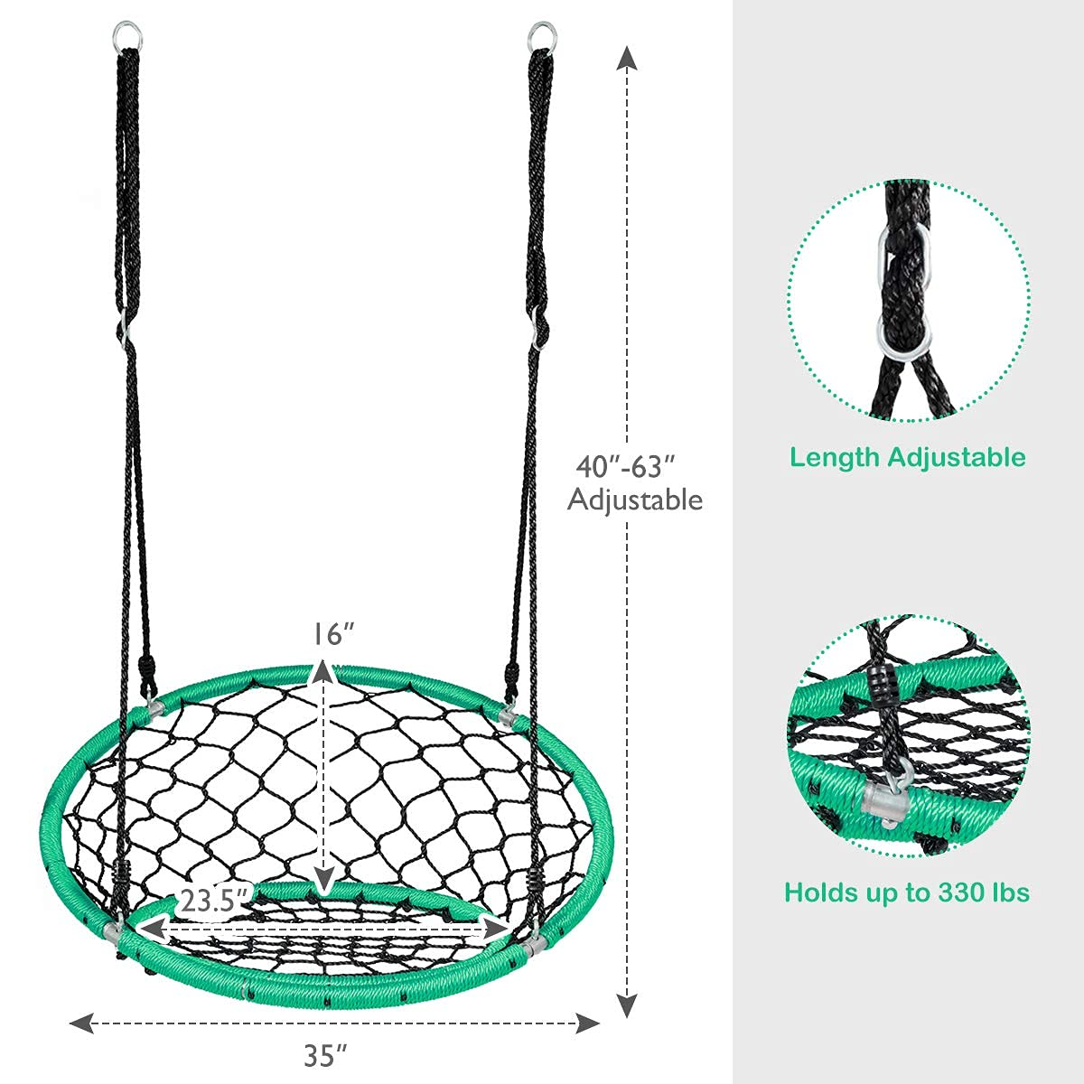 Costzon Web Chair Swing, Kids Tree Swing Set Net Hanging Swing Chair