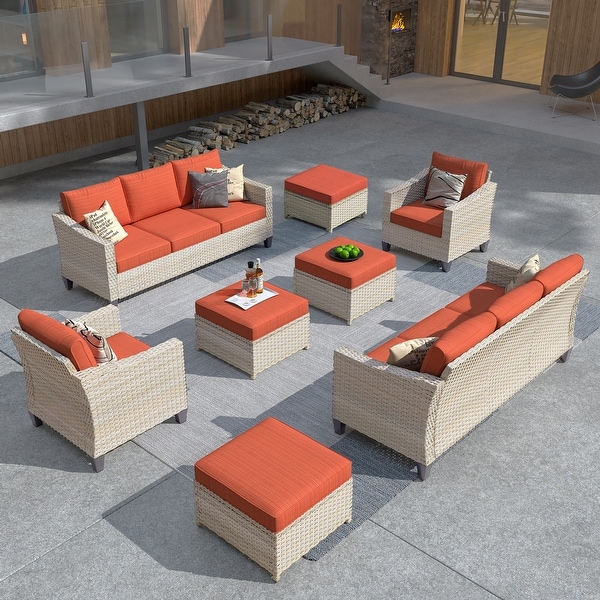 XIZZI 8Piece Outdoor Patio Furniture Rattan Wicker Conversation Set with Ottomans