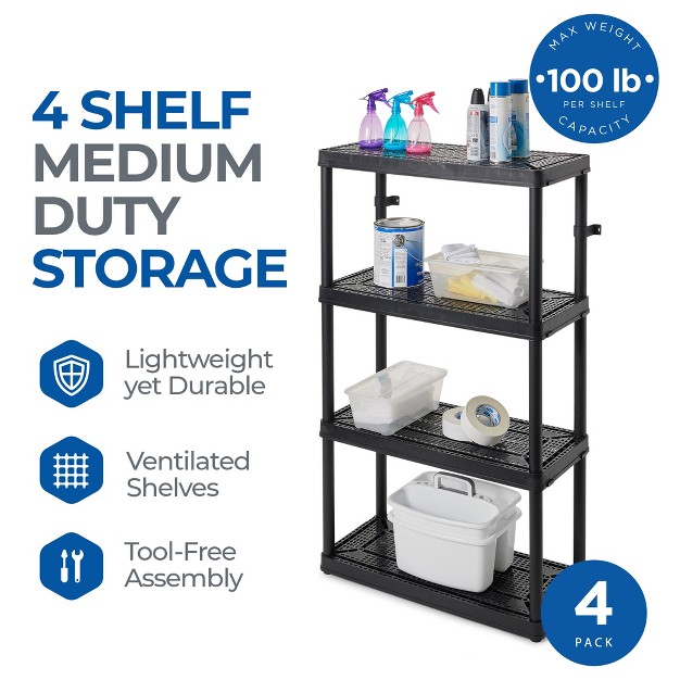 Gracious Living 4 Shelf Fixed Height Ventilated Medium Duty Shelving Unit Black