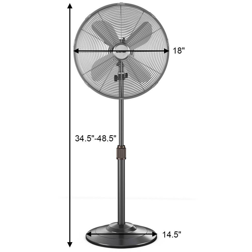 Costway 48.5 in. Metal Oscillating Adjustable-Height Pedestal Fan 3-Speed GHM0250SL