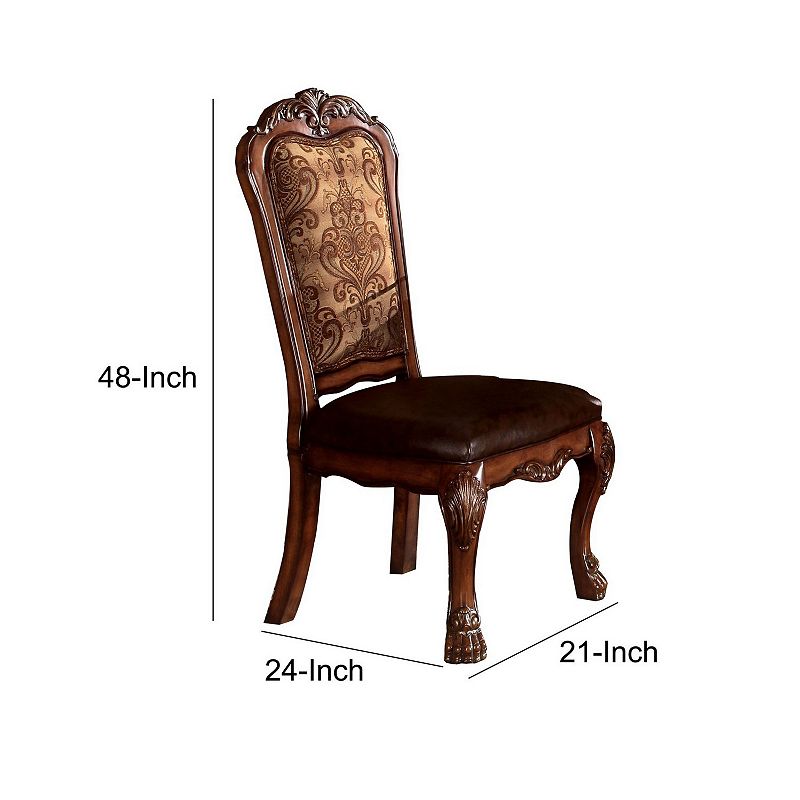 Wooden Side Chair with Claw Legs and Leatherette Seat， Brown， Set of Two