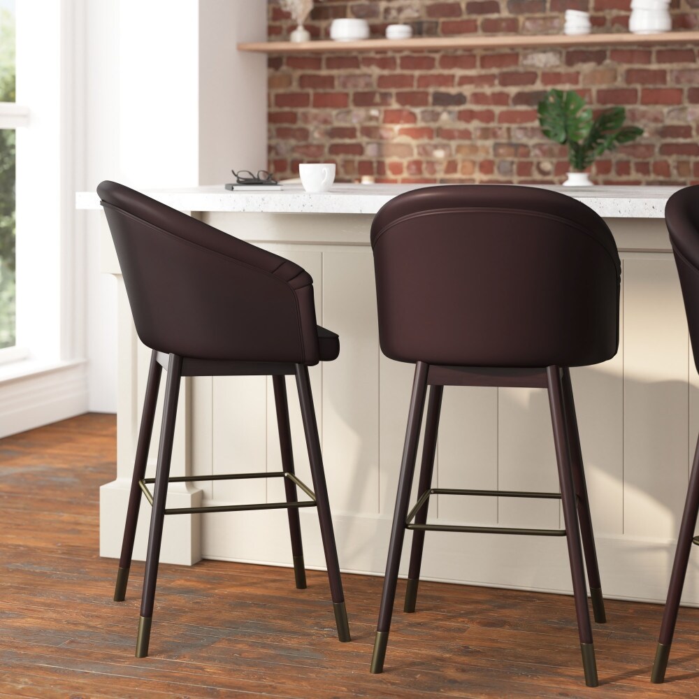 Upholstered Bar Stool with Wooden Legs