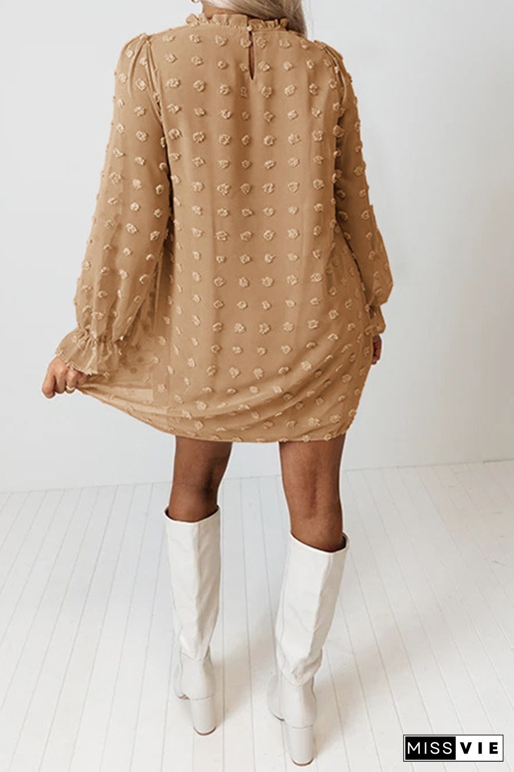 Sweet Chiffon Jacquard Bubble Long Sleeves Mini Dress Wholesale