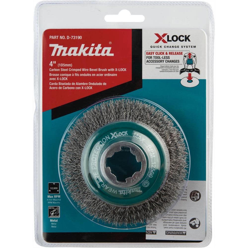 Makita X LOCK 4 Carbon Steel Crimped Wire Bevel Brush ;