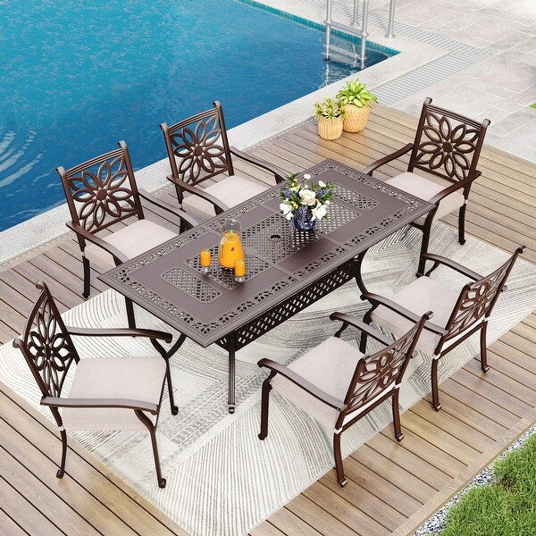 MAISON ARTS 7Piece Cast Aluminum Patio Dining Set with Expandable Rectangular Table and 6 Cast Aluminum Chairs