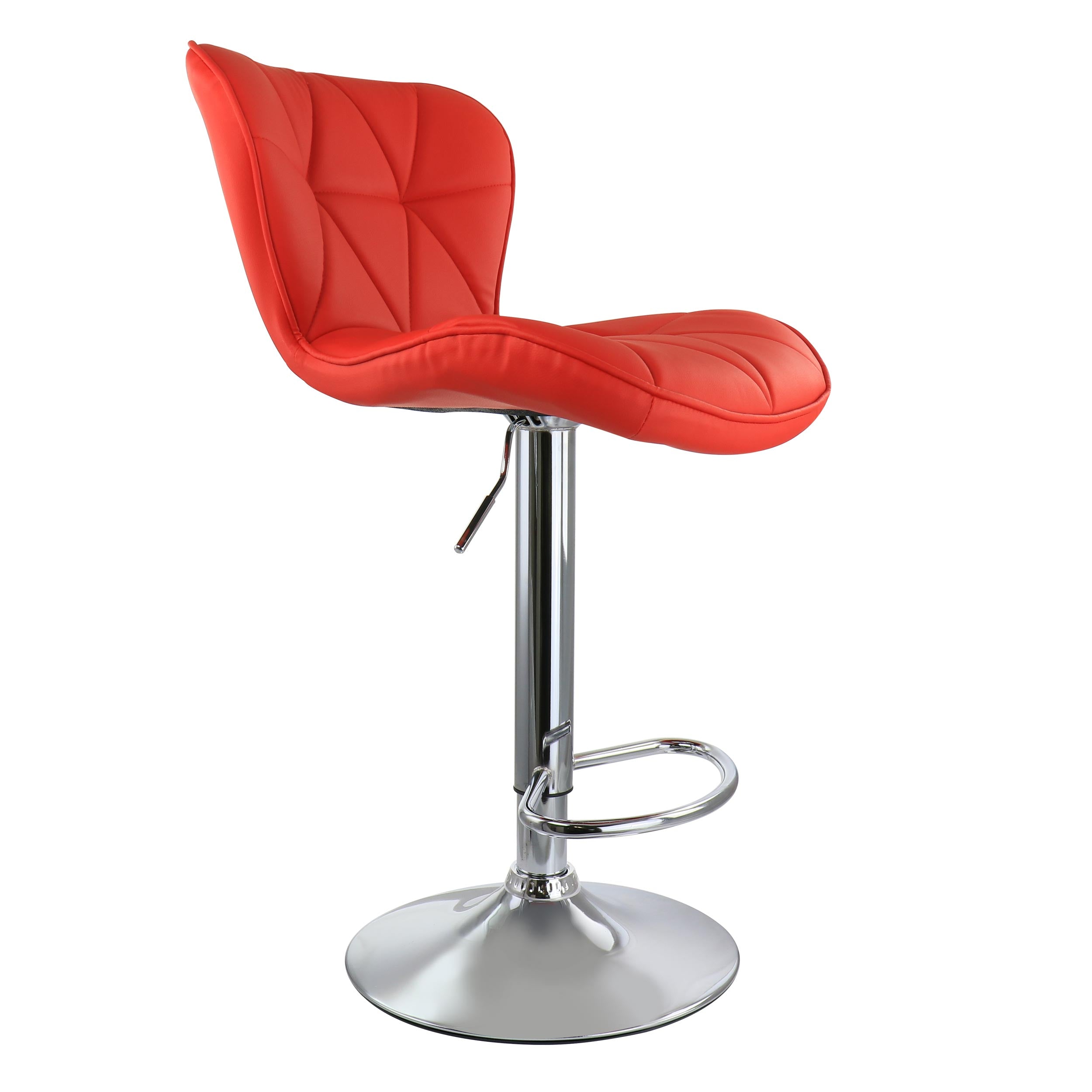 Elama Bar Stool with Adjustable Height and Swivel， Red and Chrome， Set of 2