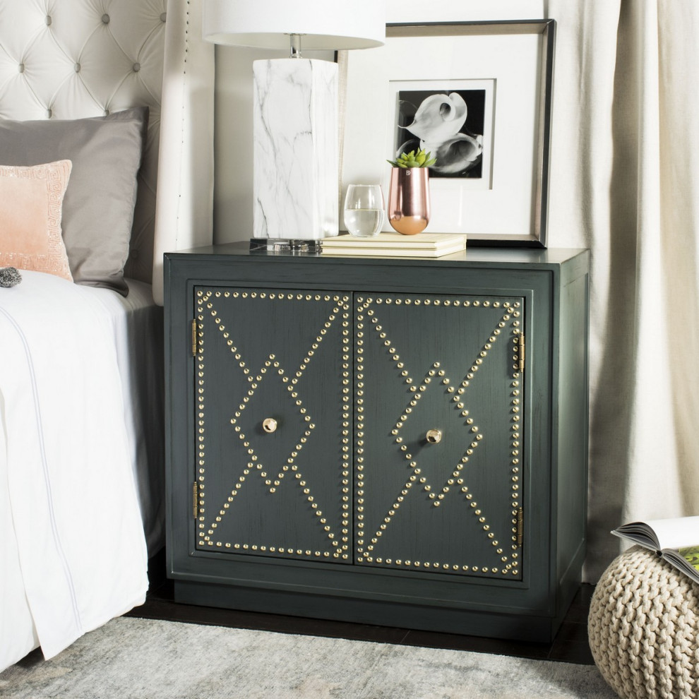 Rhen 2 Door Chest Steel Teal Linen/ Gold Mirror   Modern   Accent Chests And Cabinets   by Virgil Stanis Design  Houzz