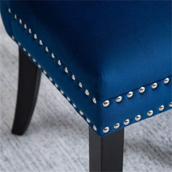 High-end Tufted Solid Wood Blue Dining Chair with Nailhead Trim 2 PCS