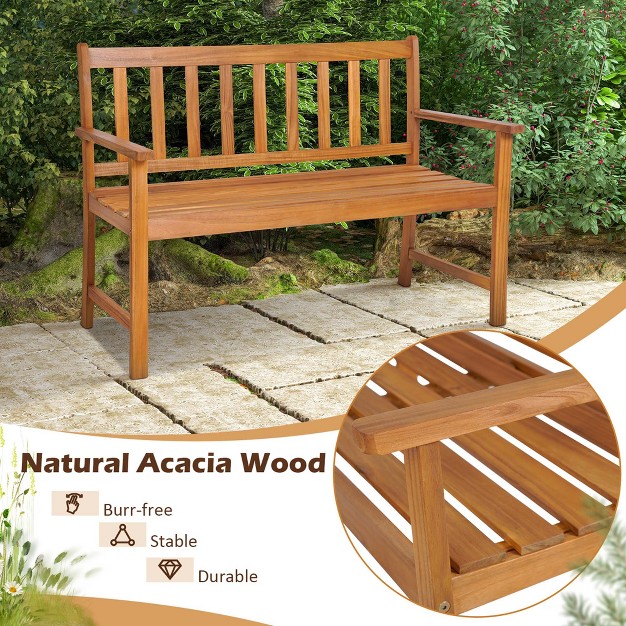 Costway 2 person Slatted Bench Patio Acacia Wood Loveseat 800 Lbs Outdoor Natural