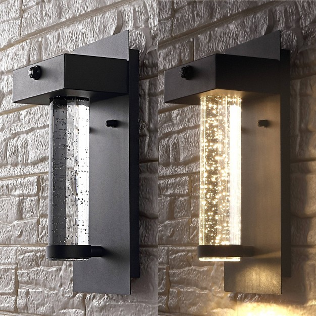 1 light Horizone Minimalist Iron Seeded Glass With Dusk to dawn Sensor Outdoor Sconce Black Jonathan Y