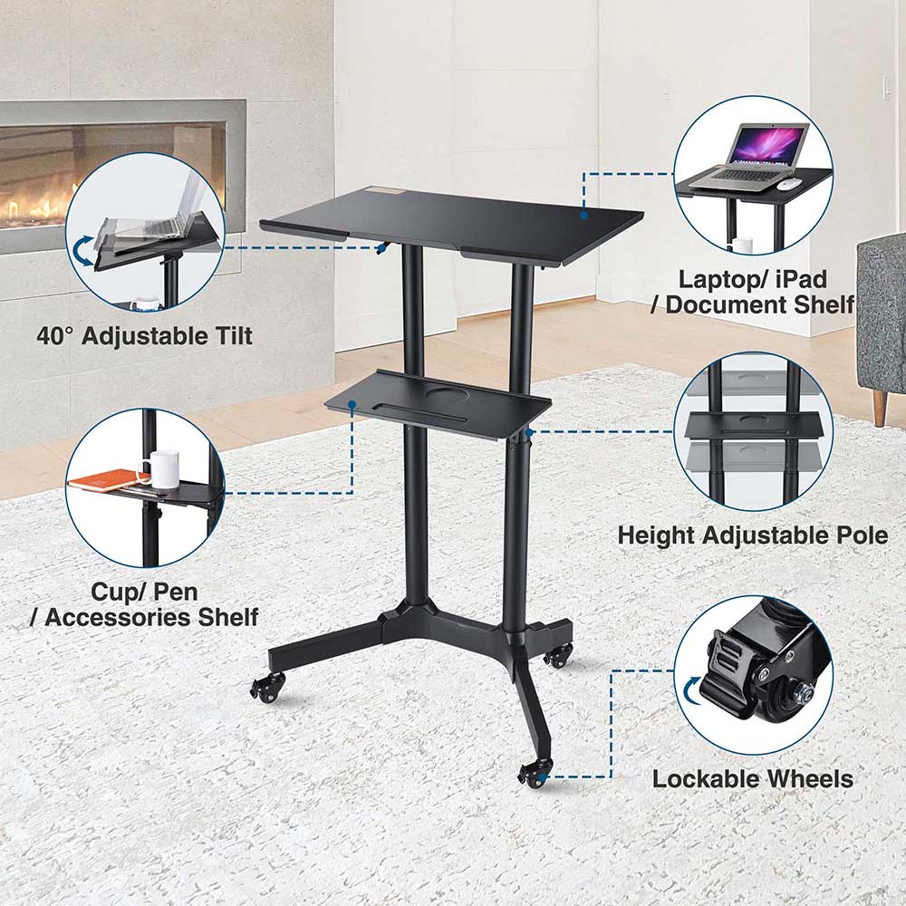 Yescom Height-Adjustable Mobile Laptop Cart on Wheels