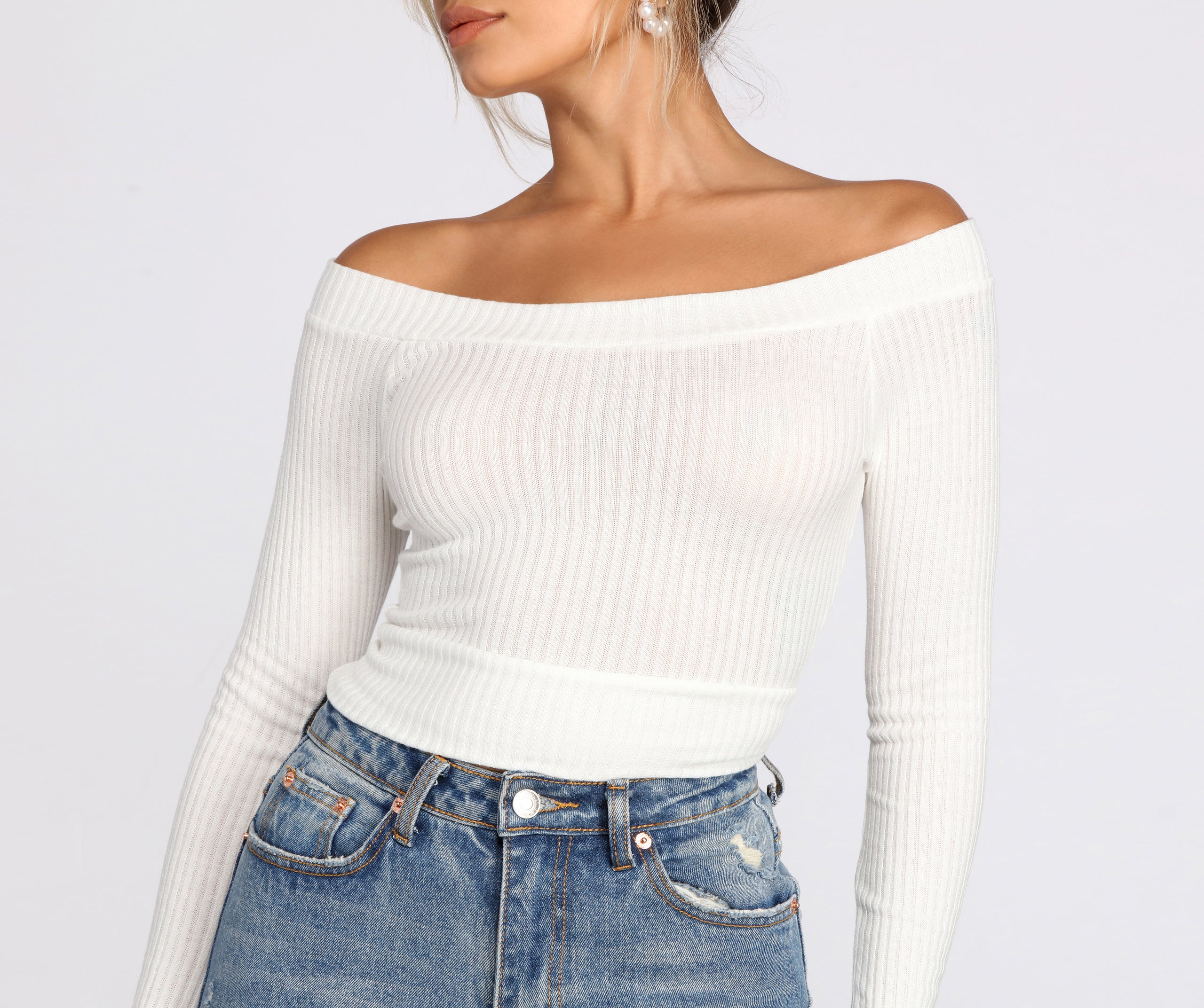 Off The Shoulder Brushed Knit Crop Top