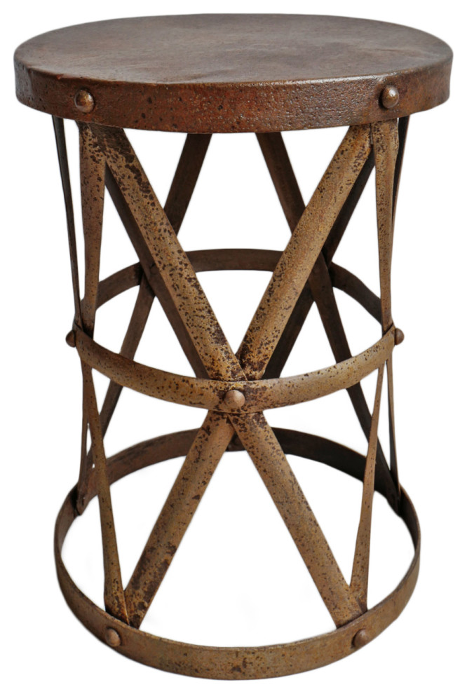 Industrial Iron Strap Side Table   Industrial   Outdoor Side Tables   by Design Mix Furniture  Houzz