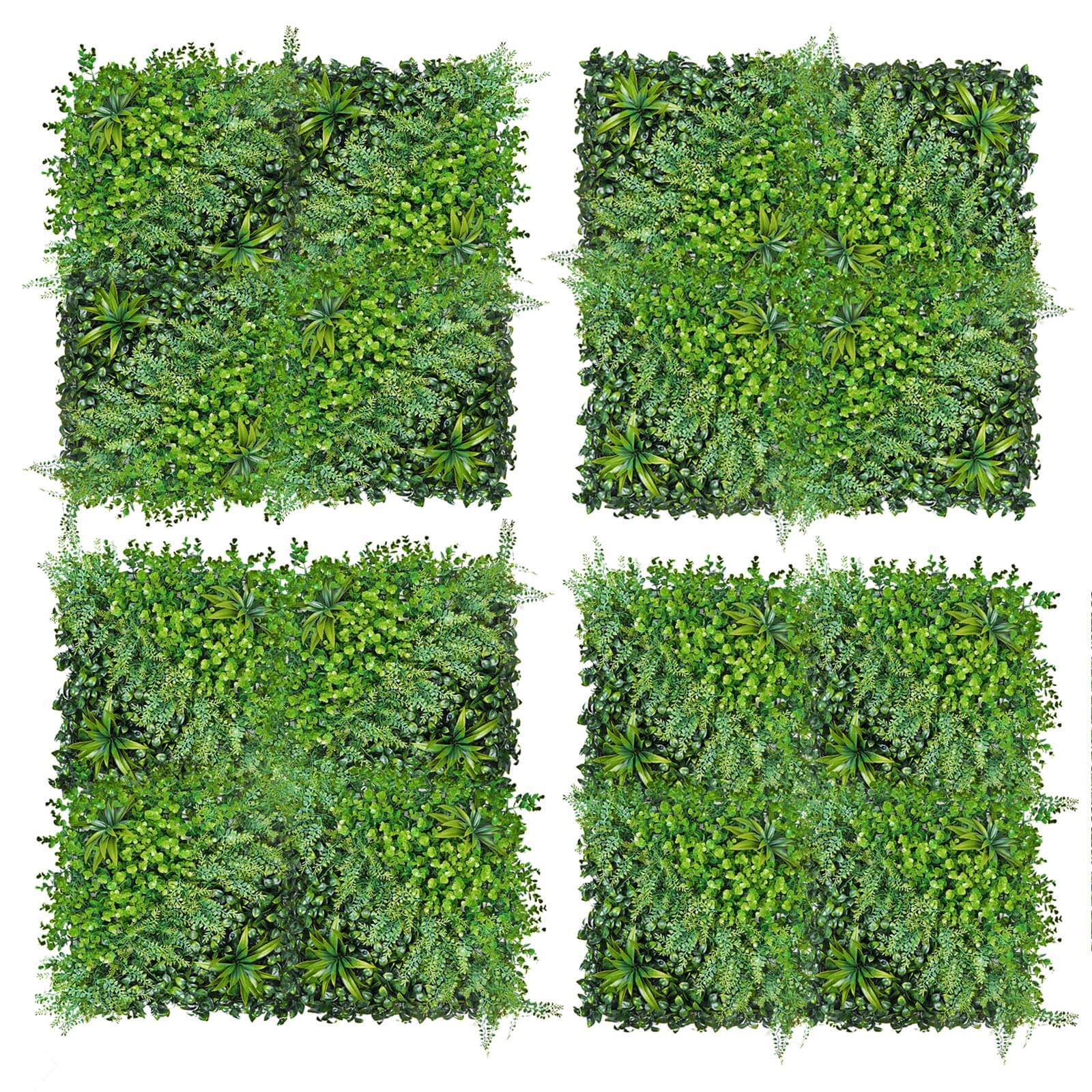 Boxwood/Fern Greenery Garden Wall, Grass Backdrop Mat, Indoor/Outdoor UV Protected Assorted Foliage 4 Artificial Panels 13 Sq. ft.