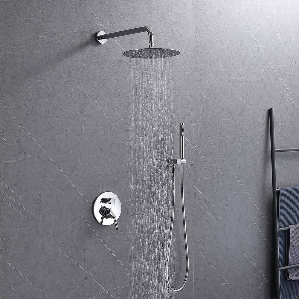 GIVING TREE 1-Spray 10 in. Round Rainfall Shower Head and Handheld Shower Head in Chrome XLHDDFAR0002