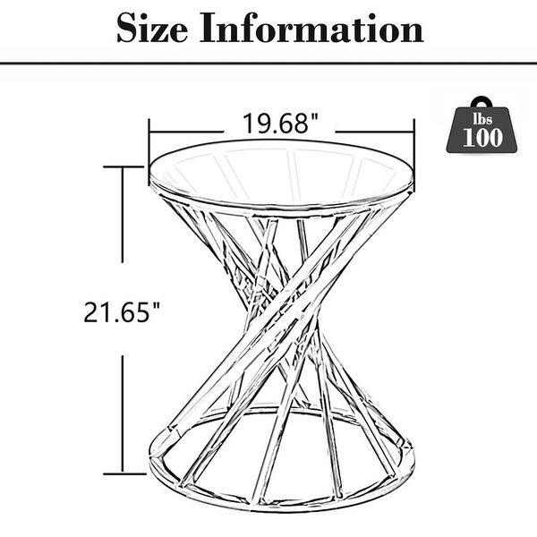 Round Glass Top Side Table for Living Room， Modern Spiral End Table