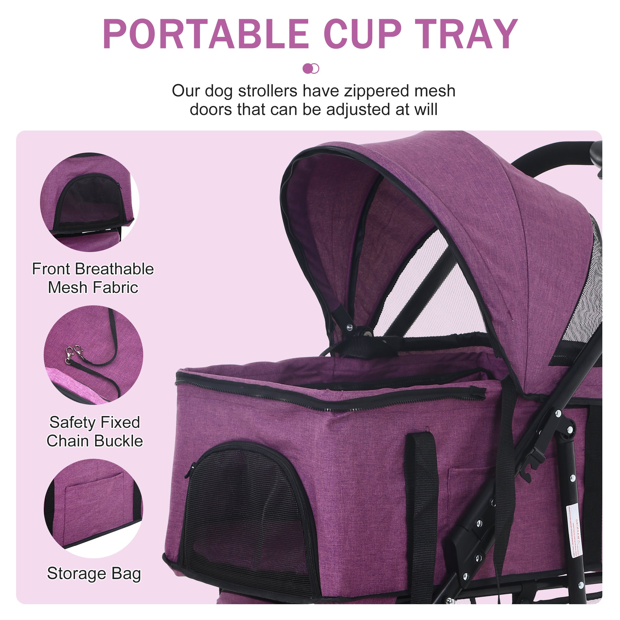 Folding Pet Stroller Dog Cat Stroller with Detachable Carrier Storage Basket, 3 in 1 Lightweight Waterproof Travel Stroller(Purple)