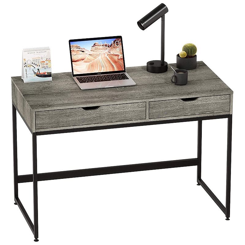 Bestier Office Writing Computer Workstation Home Office Desk w/ 2 Drawers， Gray