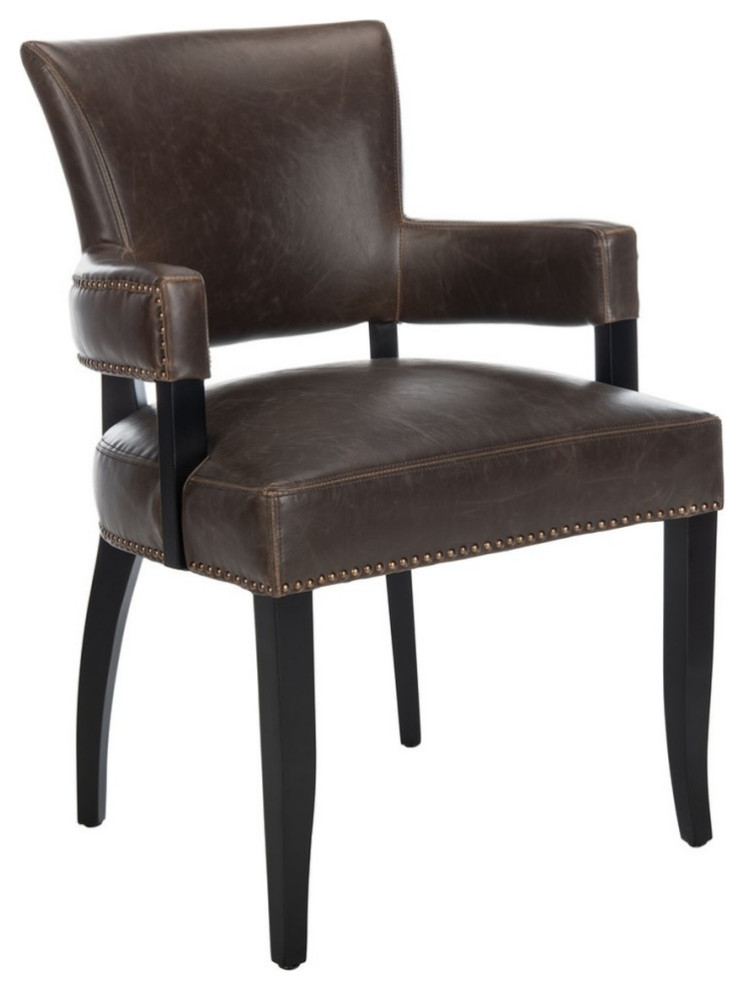 Soro 21  x27 x27h Arm Chair Brass Nail Heads Antique Brown/ Black   Transitional   Armchairs And Accent Chairs   by AED Luxury Home Decor  Houzz