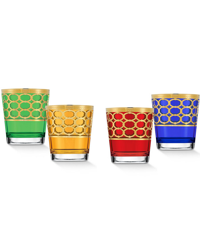 Lorren Home Trends Multicolor Double Old Fashion with Gold-Tone Rings Set of 4