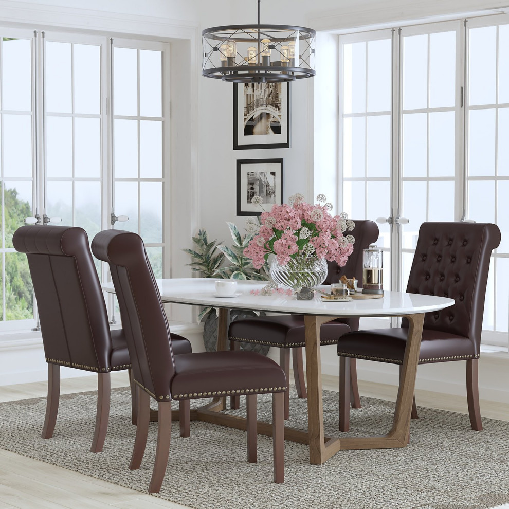 Set of 4 Parson Dining Chair  Button Tufted Rolled Back  ampNailhead   Transitional   Dining Chairs   by Decor Love  Houzz