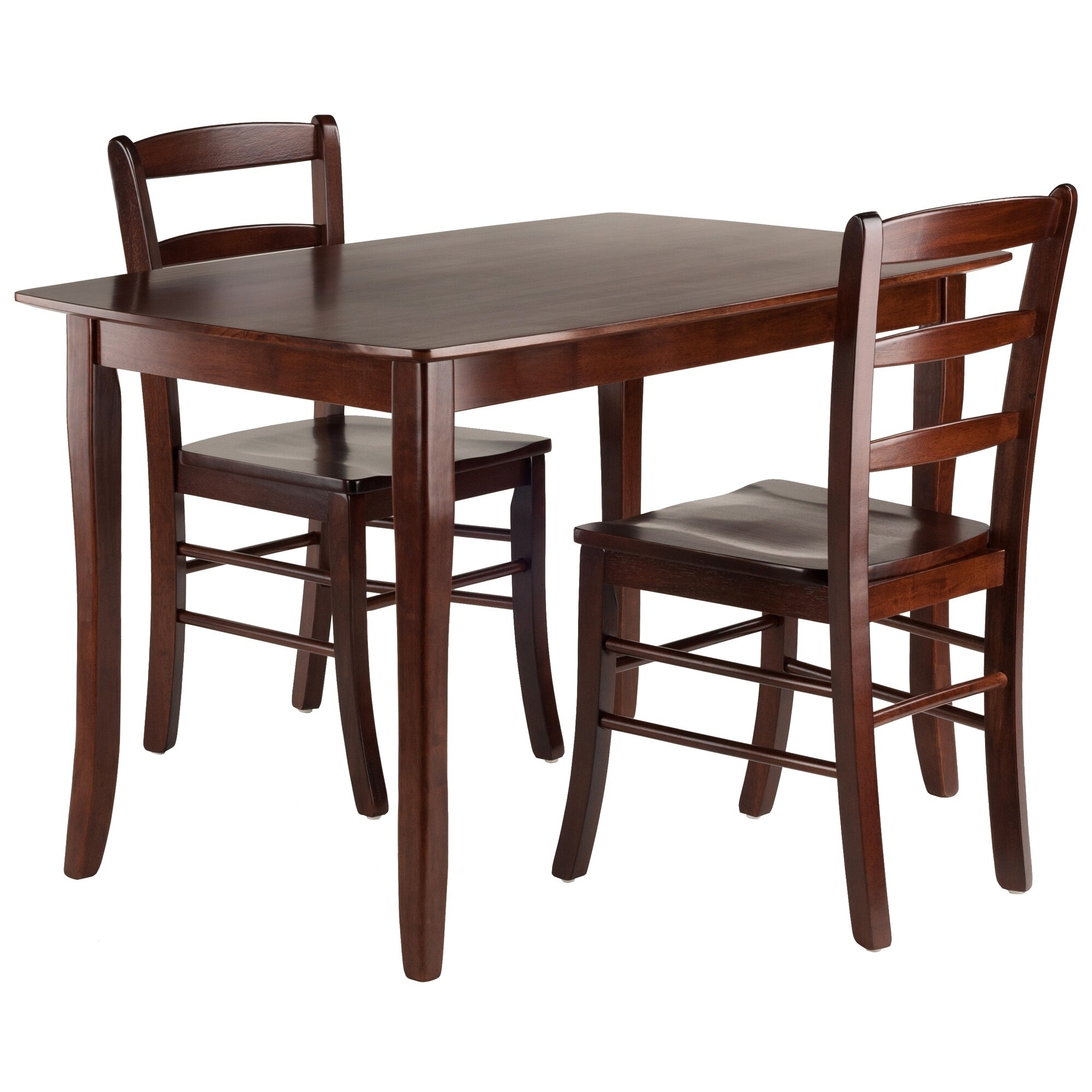 Winsome Inglewood Dining Table Set with 2 Ladderback Chairs in Walnut Finish - 3 Piece