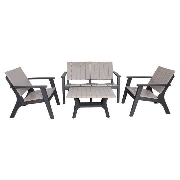 Enzo 4pc Faux Wood All weather Conversation Chat Set Black gray Dukap