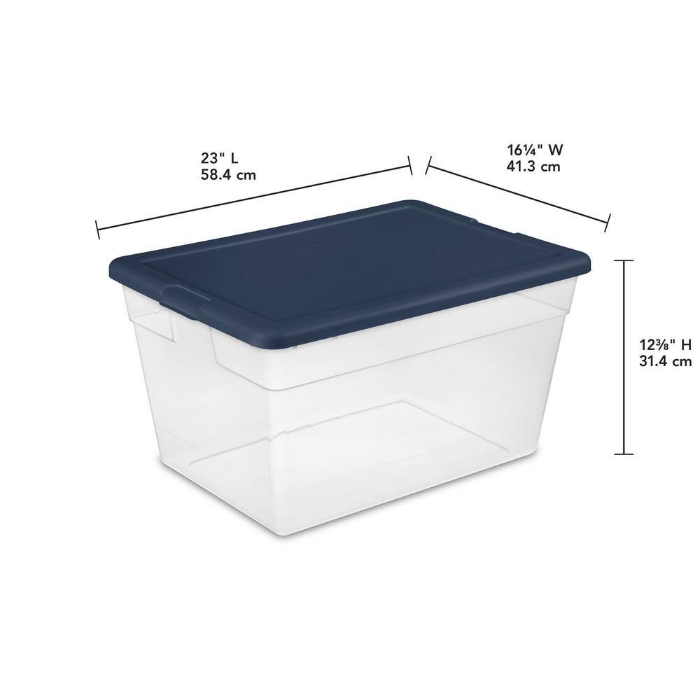 Sterilite Stackable 56 qt. Storage Tote with Marine Blue Lid in Clear (8-Pack) 8 x 16597408