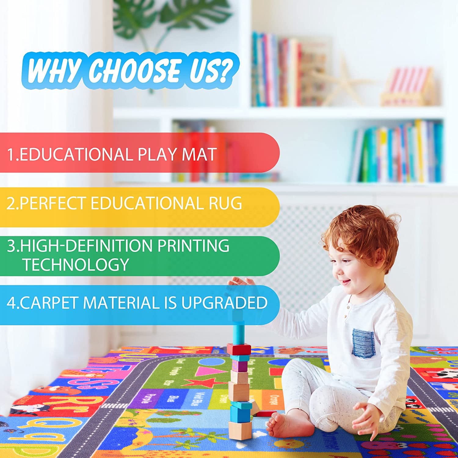 Homore Kids Learning Rugs Collection, Multicolor Kids Play Rugs ABC Numbers Shapes Educational Area Rug 35