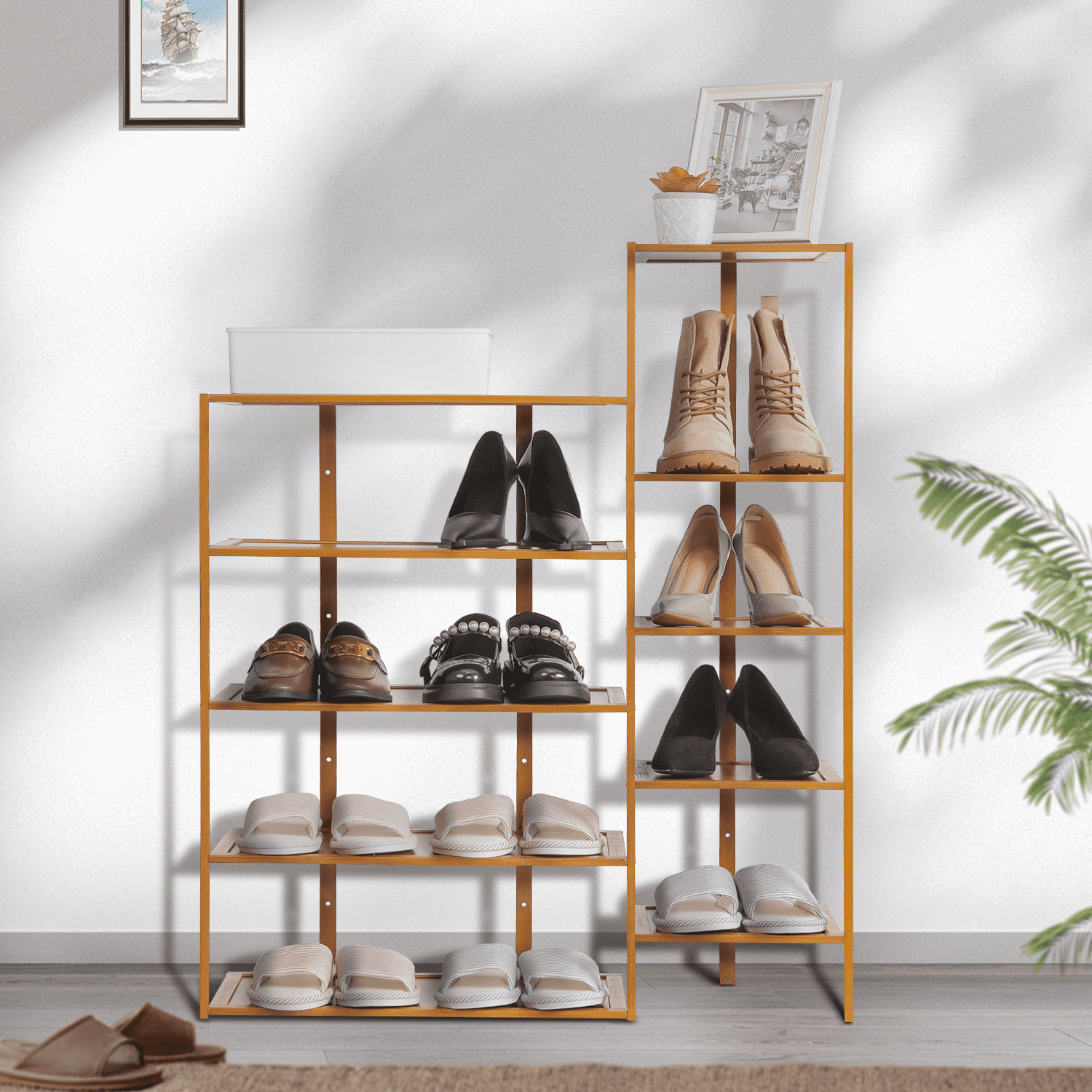 MoNiBloom Bamboo 10 Tiers 20 Pairs Shoes Rack， Storage Shelf Stand， Brown， for Entryway