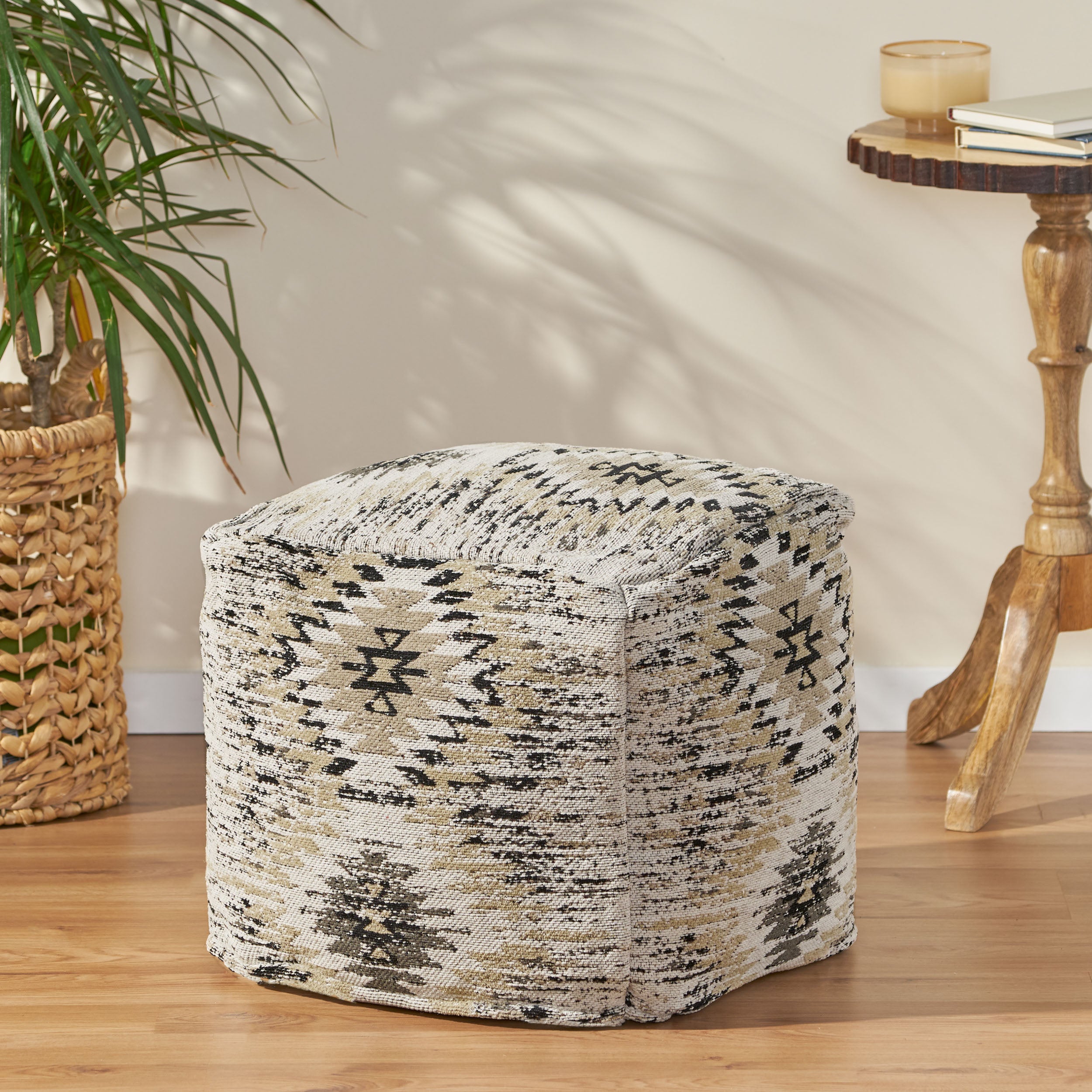 Anastyn Hand Loomed Boho Fabric Cube Pouf