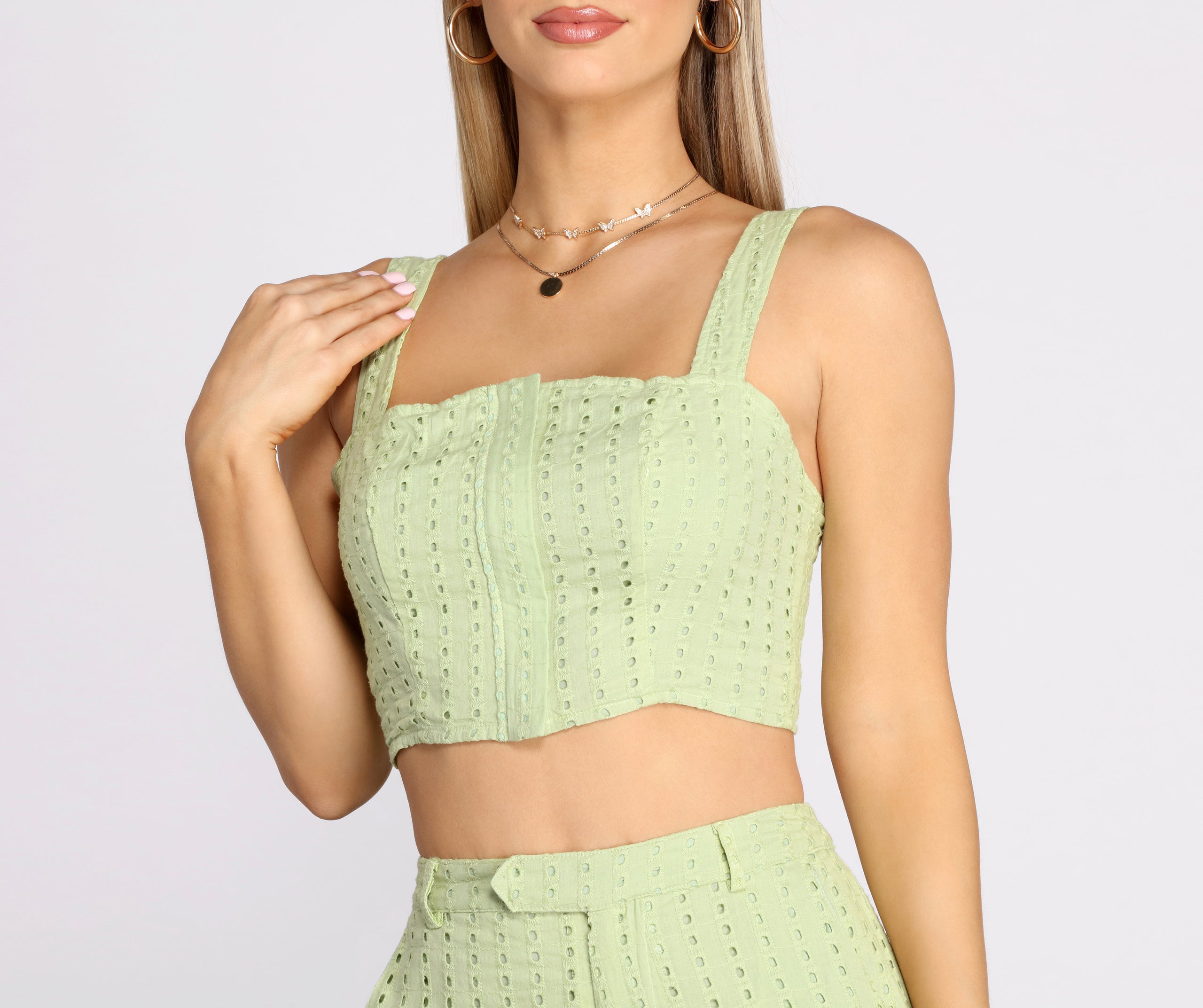 Take A Cue Eyelet Crop Top