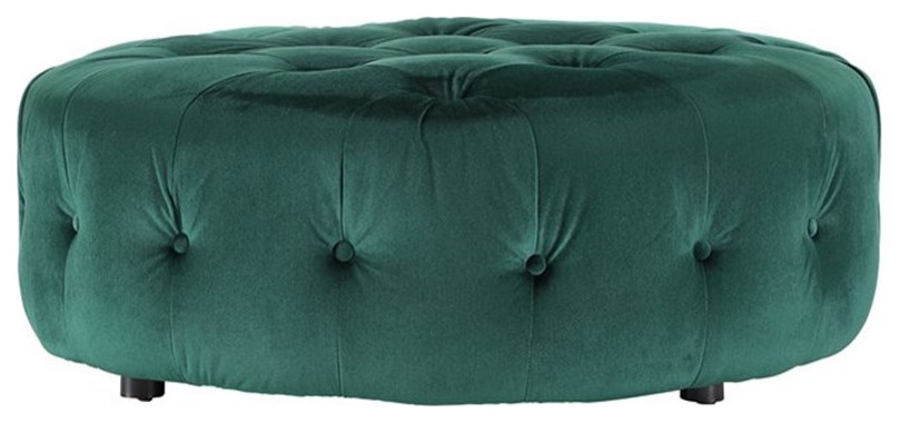 American Home Classic Jasper 17 quotRound Traditional Velvet Ottoman in Green   Contemporary   Footstools And Ottomans   by Homesquare  Houzz