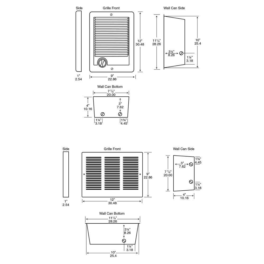 Cadet 208volt 40070011015001900W ComPak Max Inwall Fanforced Replacement Electric Heater Assembly