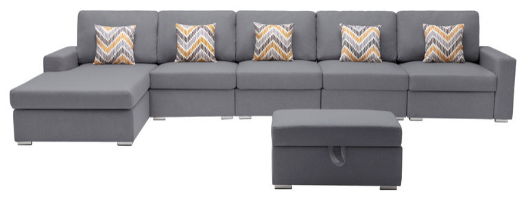 Nolan Linen 6 Piece Reversible Sectional Chaise Interchangeable Legs   Contemporary   Sectional Sofas   by Lilola Home  Houzz