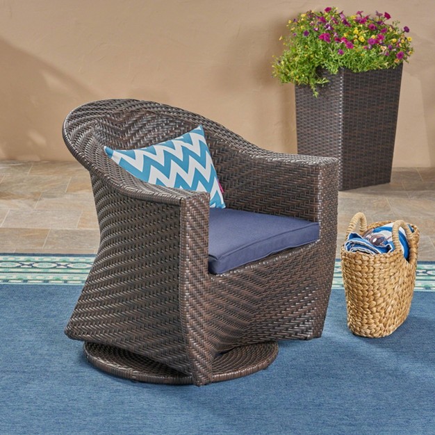 Larchmont Wicker Swivel Chair Brown navy Christopher Knight Home