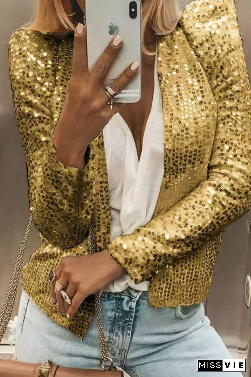 Plain Sequin Short Length Open Jackets