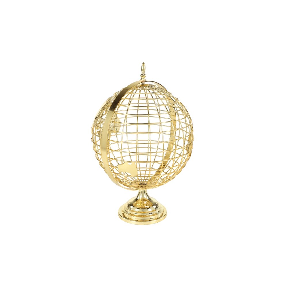 Large Decorative Gold Metal Spinning Globe w Finial Detail 17\