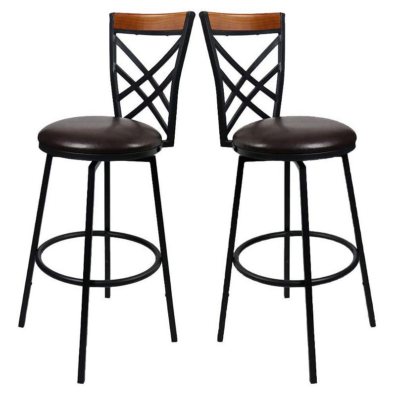 eHemco Swivel Metal Kitchen Counter Barstool with Double X Back Faux Leather Seat