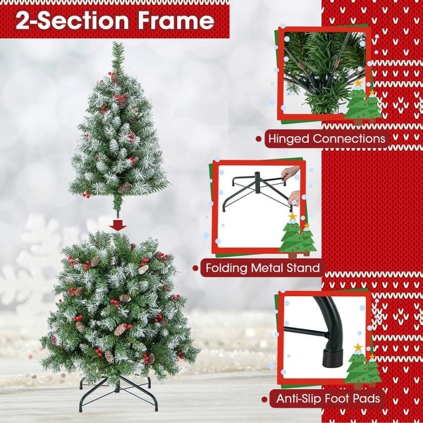 Holiday Hinged Christmas Tree with PVC Branch Tips，Warm White LED Lights