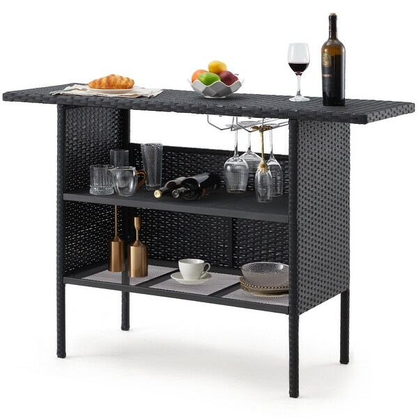 AVAWING Patio PE Wicker Bar Table Rattan Bar Counter Table