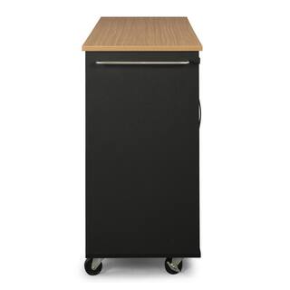 HOMESTYLES Brookshire Black Kitchen Cart with Natural Wood Top 4411-95