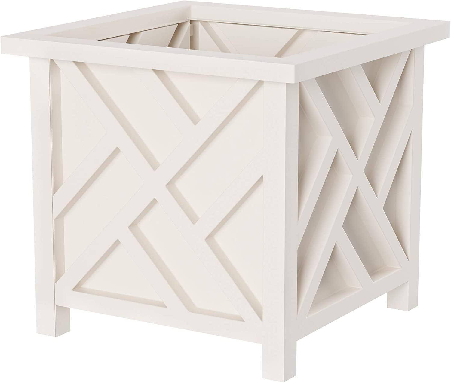 Planter Box – Decorative Outdoor Garden Box for Potted Plants or Flowers – Square Lattice Design – Front Porch and Patio Décor By Pure Garden (White)