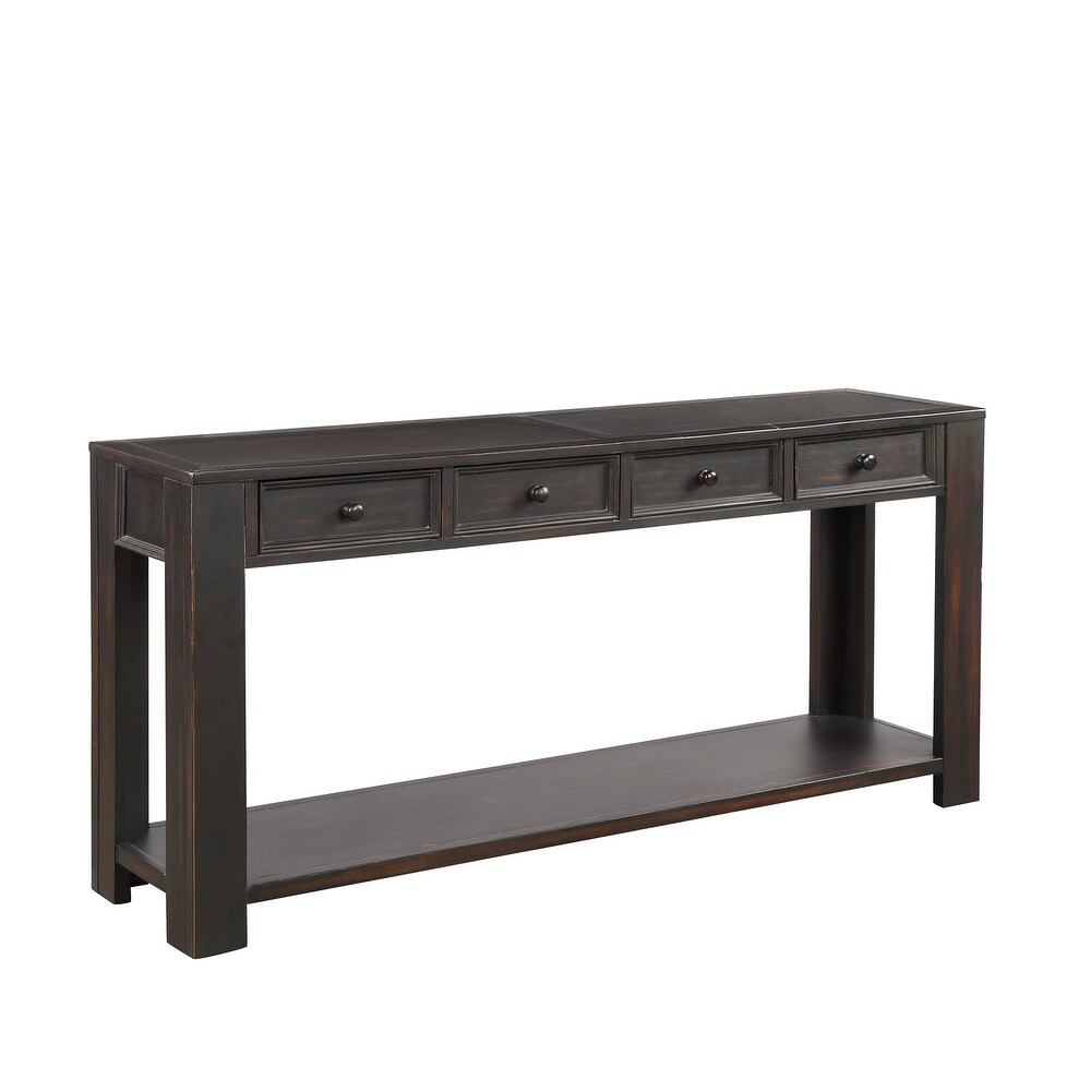 Rectangular Classic Accent Console Table for Entryway Hallway Sofa Table with 4 Storage Drawers and 1 Bottom Shelf